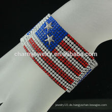 European American Flag Samt Wide Leder Armband mit Magnetverschluss Buckle Crystal Heißer Verkauf BCR-016-2